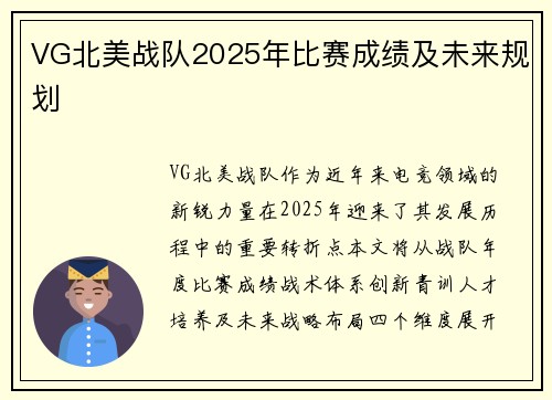 VG北美战队2025年比赛成绩及未来规划