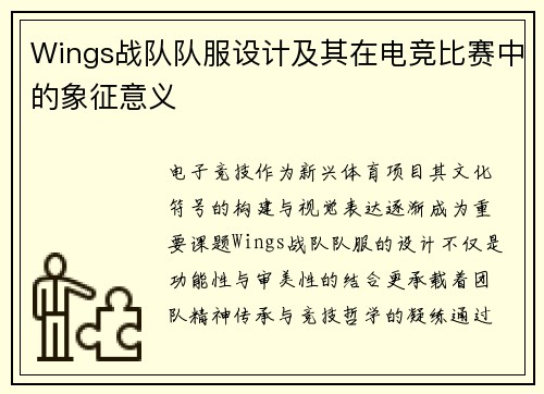 Wings战队队服设计及其在电竞比赛中的象征意义